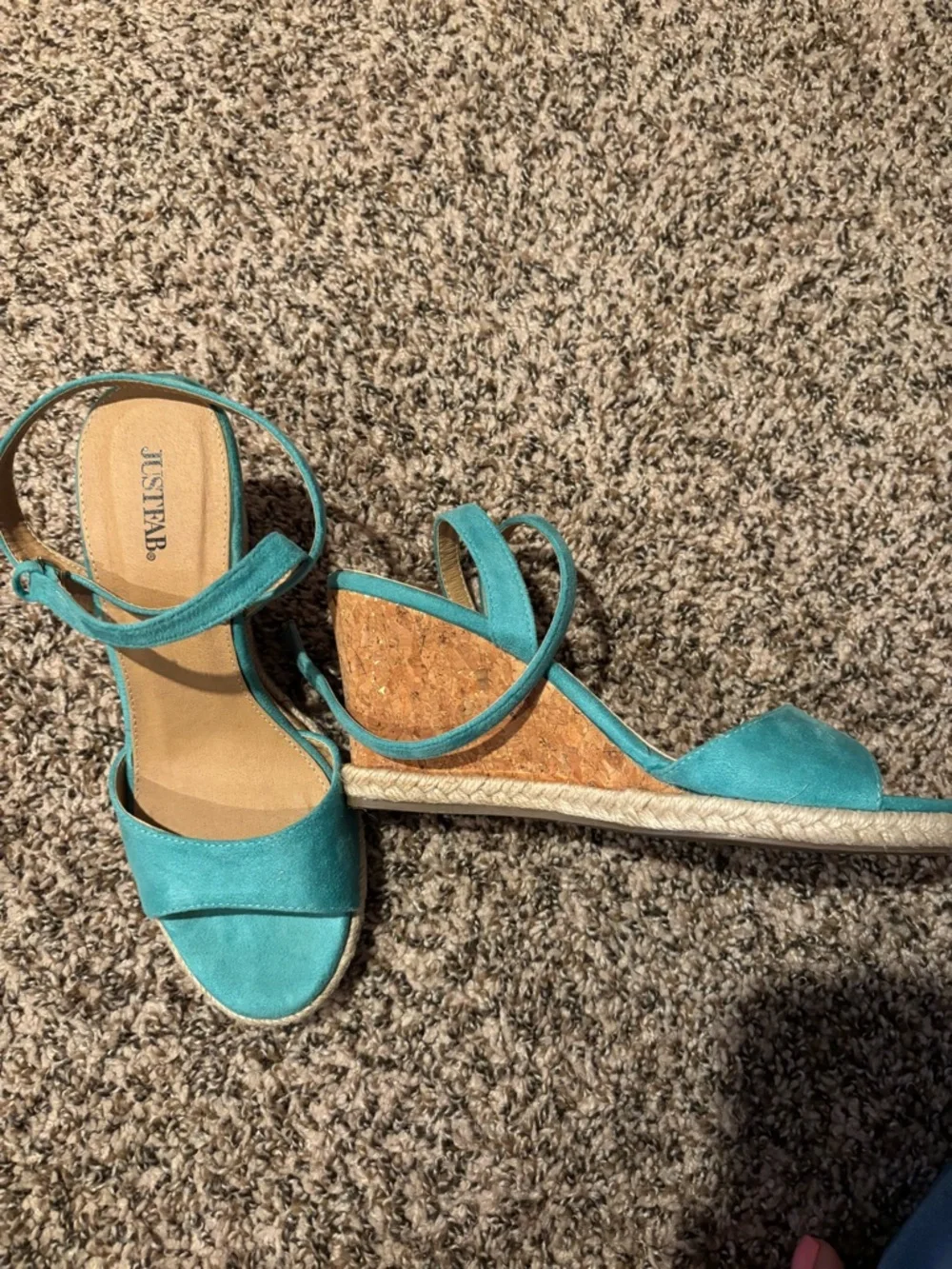 JustFab Turquoise Suede Espadrille Wedge Sandals